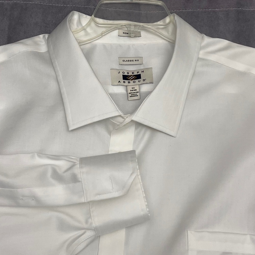 Joseph Abboud Button Down Mens 22 34/35 White Excellent Non-Iron Herringbone